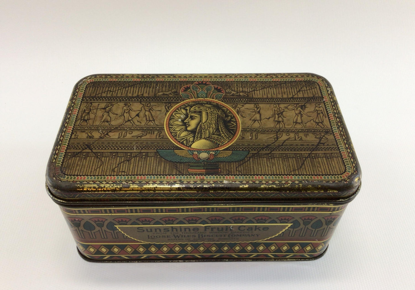 Sunshine Fruit Cake Tin Vintage 1920s Egyptian Motif Ephemera Loose Wiles Biscuit Company