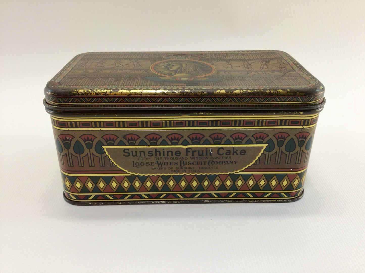 Sunshine Fruit Cake Tin Vintage 1920s Egyptian Motif Ephemera Loose Wiles Biscuit Company