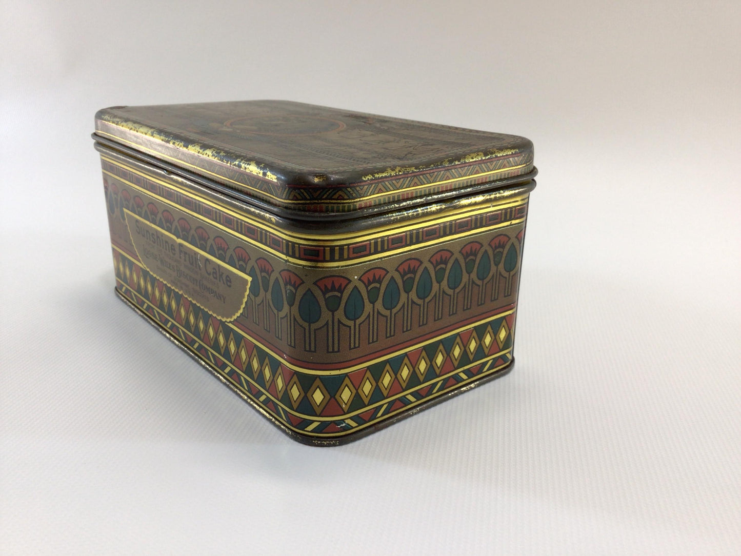 Sunshine Fruit Cake Tin Vintage 1920s Egyptian Motif Ephemera Loose Wiles Biscuit Company
