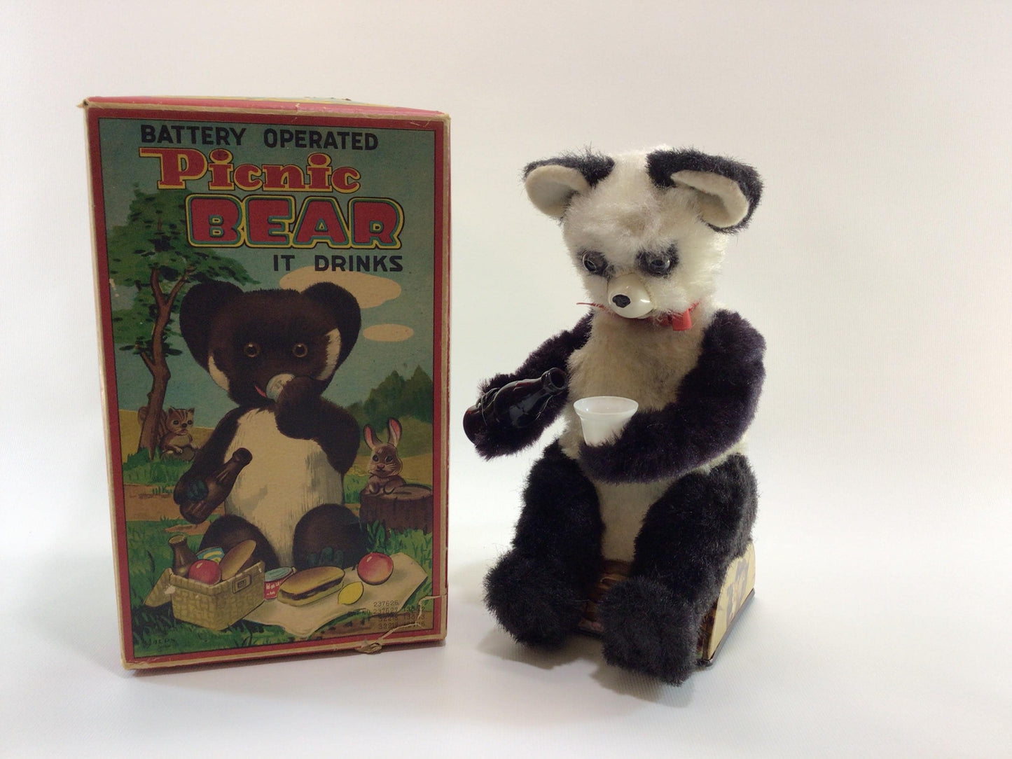 Alps Picnic Bear Tin Lithograph Mohair Vintage Made in Japan Toy - Nonworking