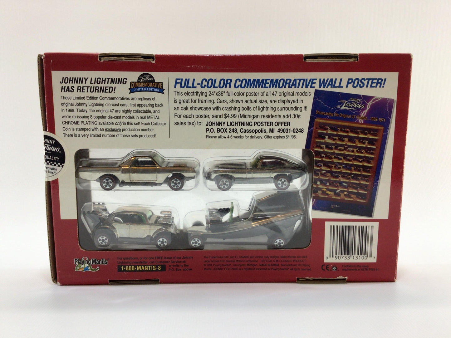 Johnny Lightning Playing Mantis 1994 Commemorative Chrome Finish Diecast Toy Cars Set A
