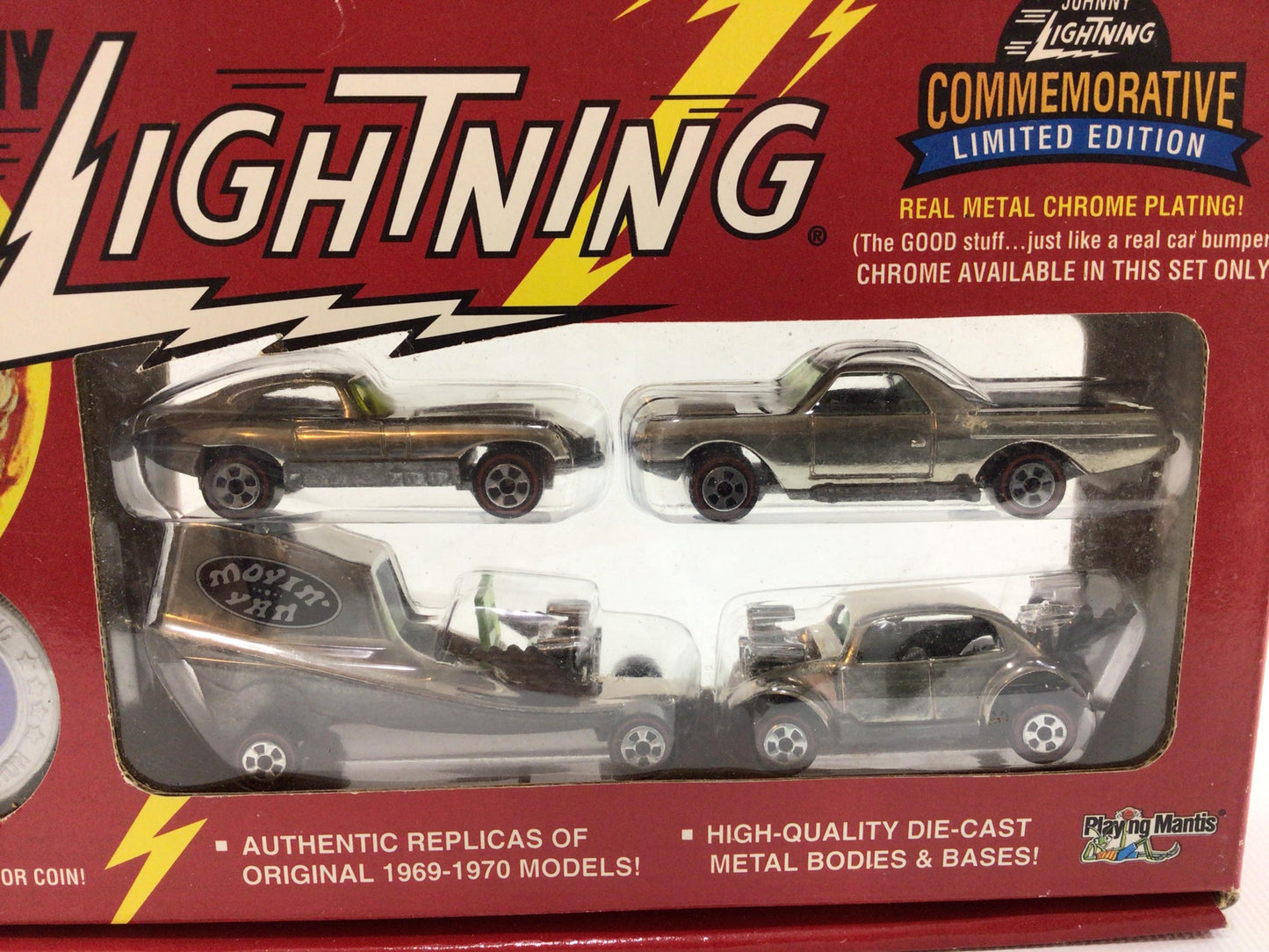 Johnny Lightning Playing Mantis 1994 Commemorative Chrome Finish Diecast Toy Cars Set A
