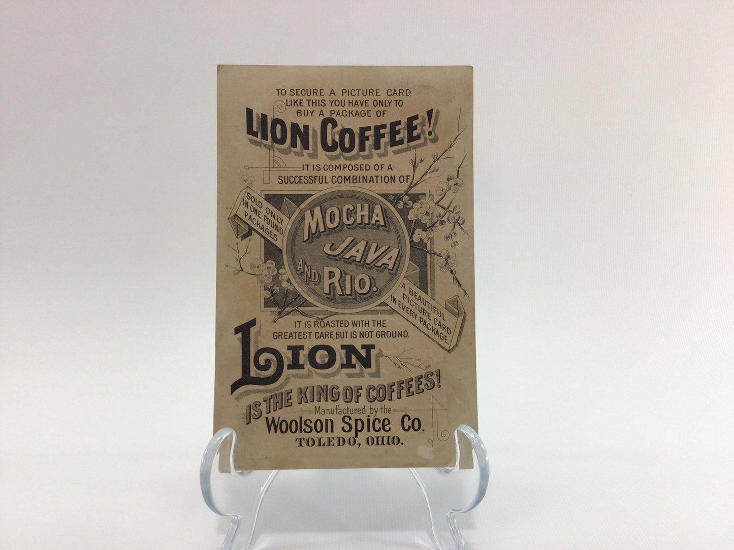 Antique Edwardian Era Trade Card Woolson Spice Company Lion Coffee Advertising Ephemera