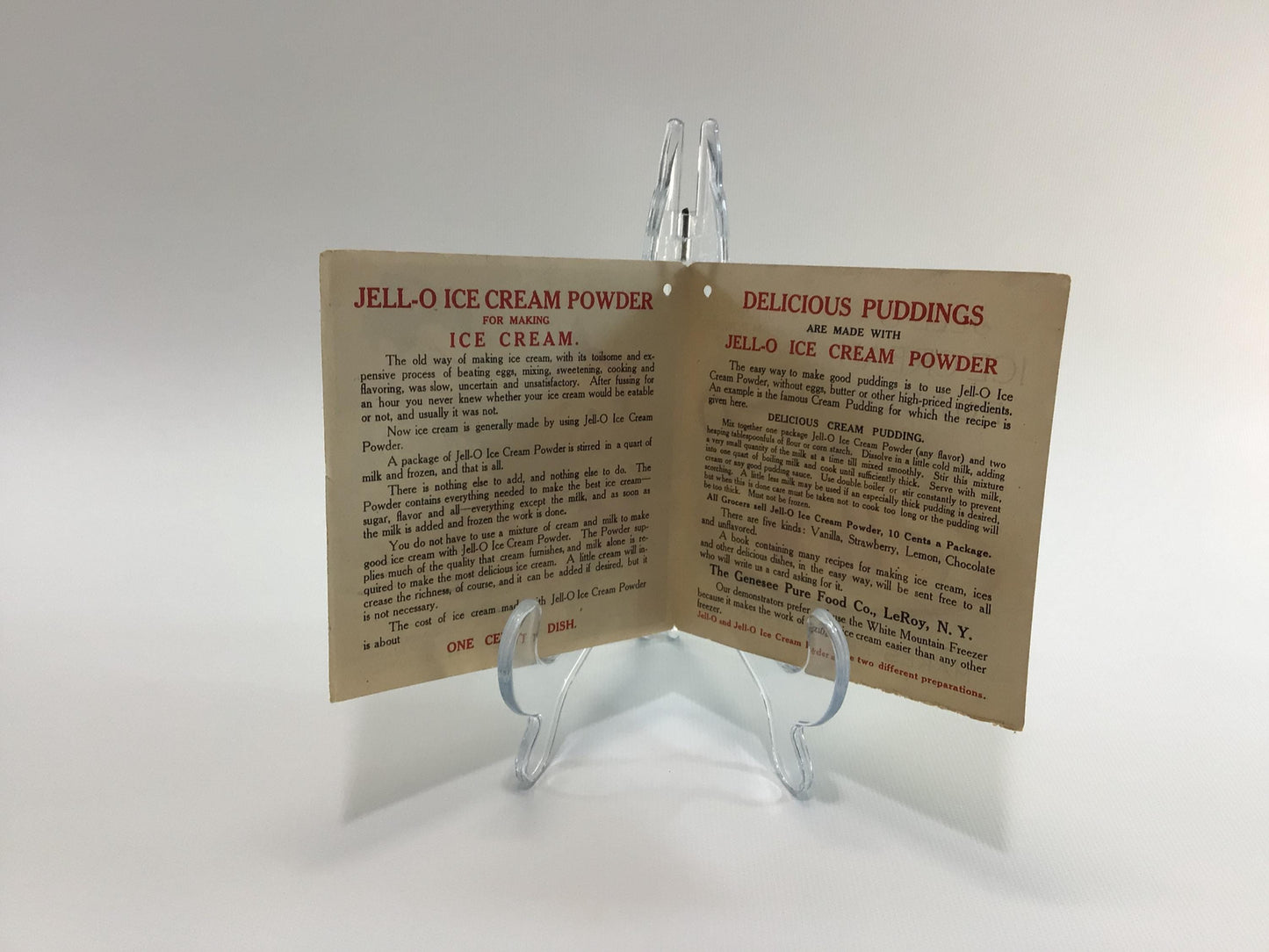 Jell-O Ice Cream Powder Recipe Card Vintage Advertising Ephemera