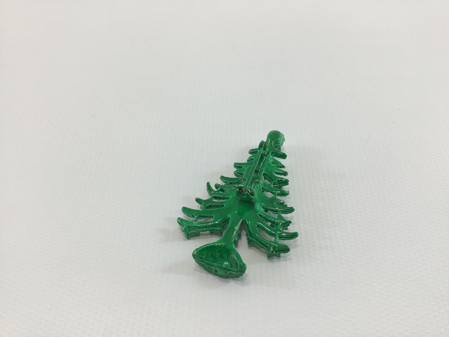Christmas Tree Holiday Brooch Green Enamel with Rhinestones and Faux Pearl Topper Vintage 1970s Fashion Accessory