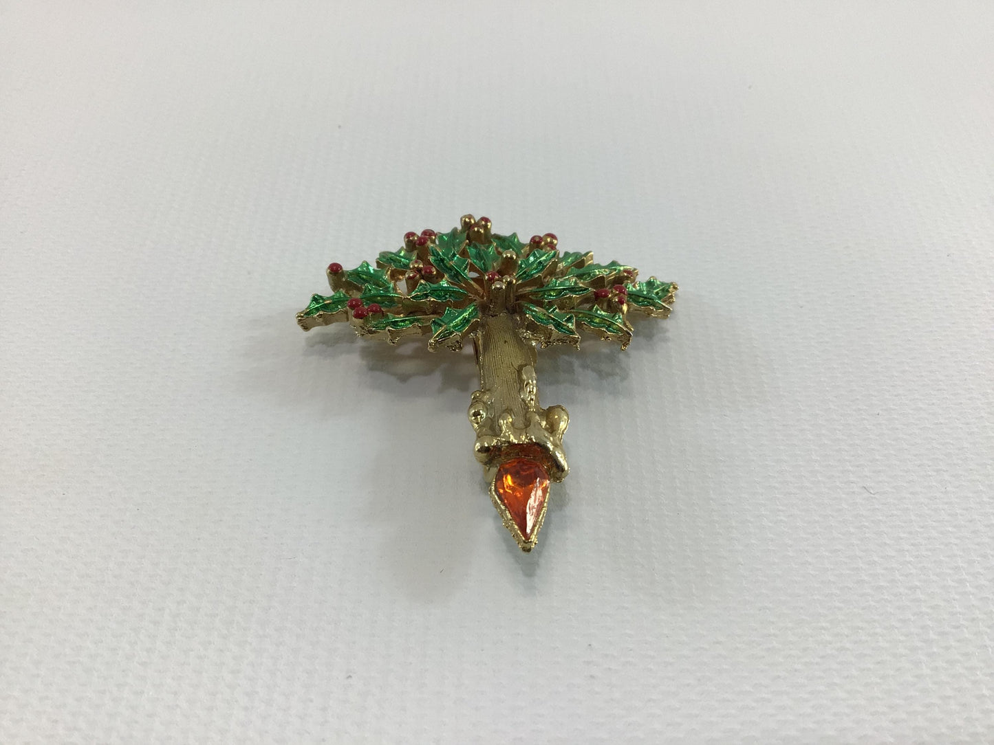J J Christmas Holiday Candle Brooch Gold Tone Enamel with Orange Rhinestones Vintage 1970s Jonette Jewelry Fashion Accessory