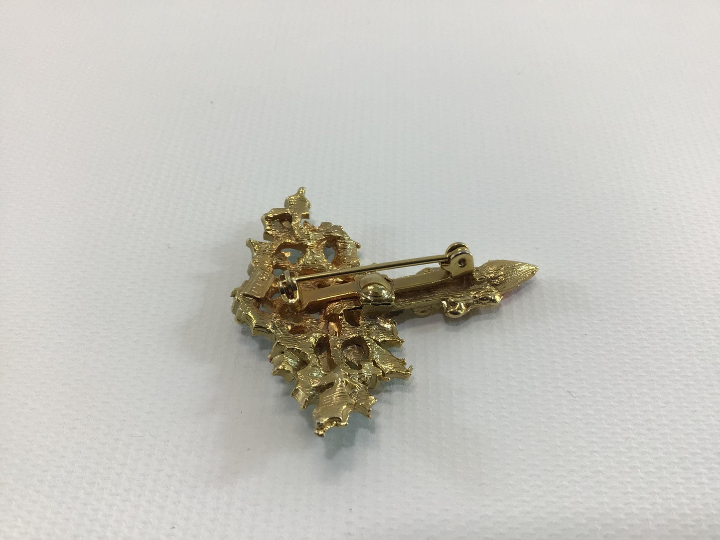 J J Christmas Holiday Candle Brooch Gold Tone Enamel with Orange Rhinestones Vintage 1970s Jonette Jewelry Fashion Accessory