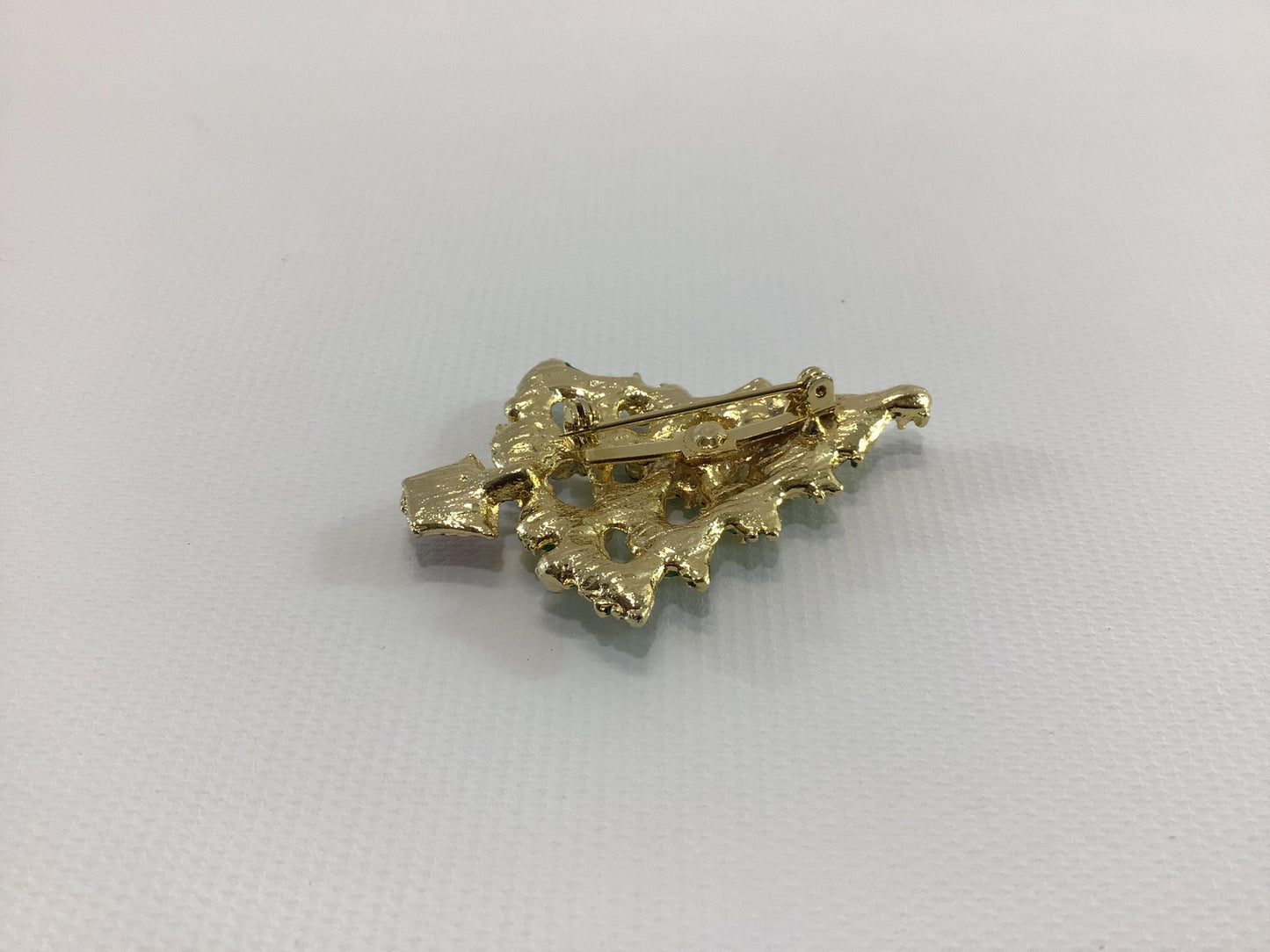 Christmas Tree Holiday Brooch Gold Tone Enamel and Rhinestone Vintage 1970s Fashion Accessory