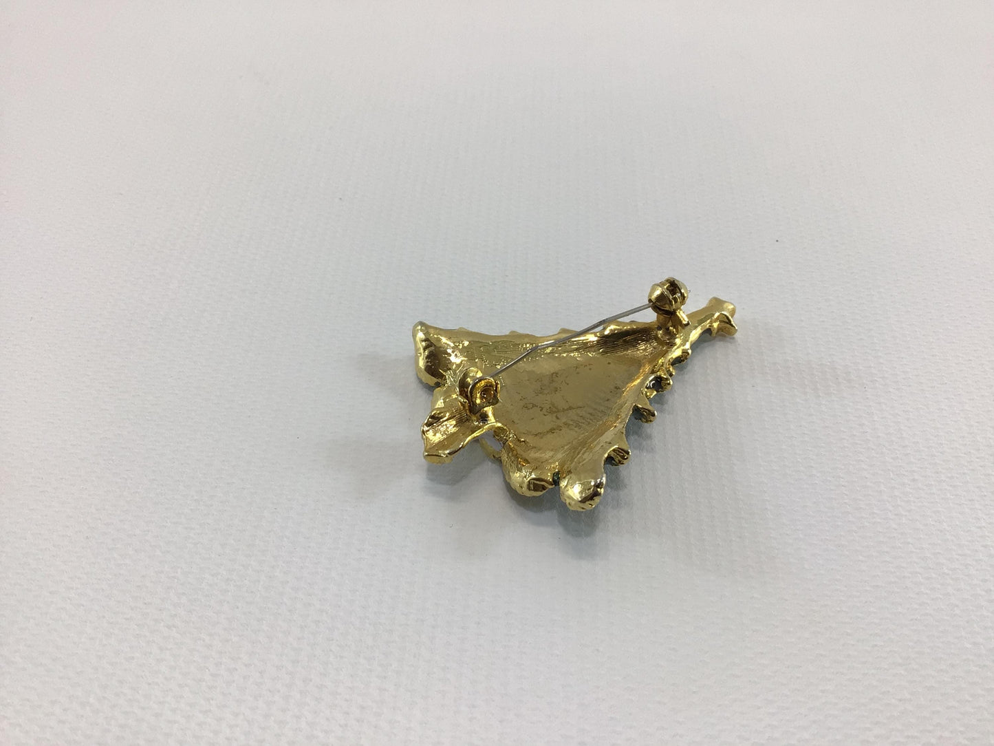 Christmas Tree Holiday Brooch Gold Tone Enamel with Rhinestone Star Topper Vintage 1970s Fashion Accessory