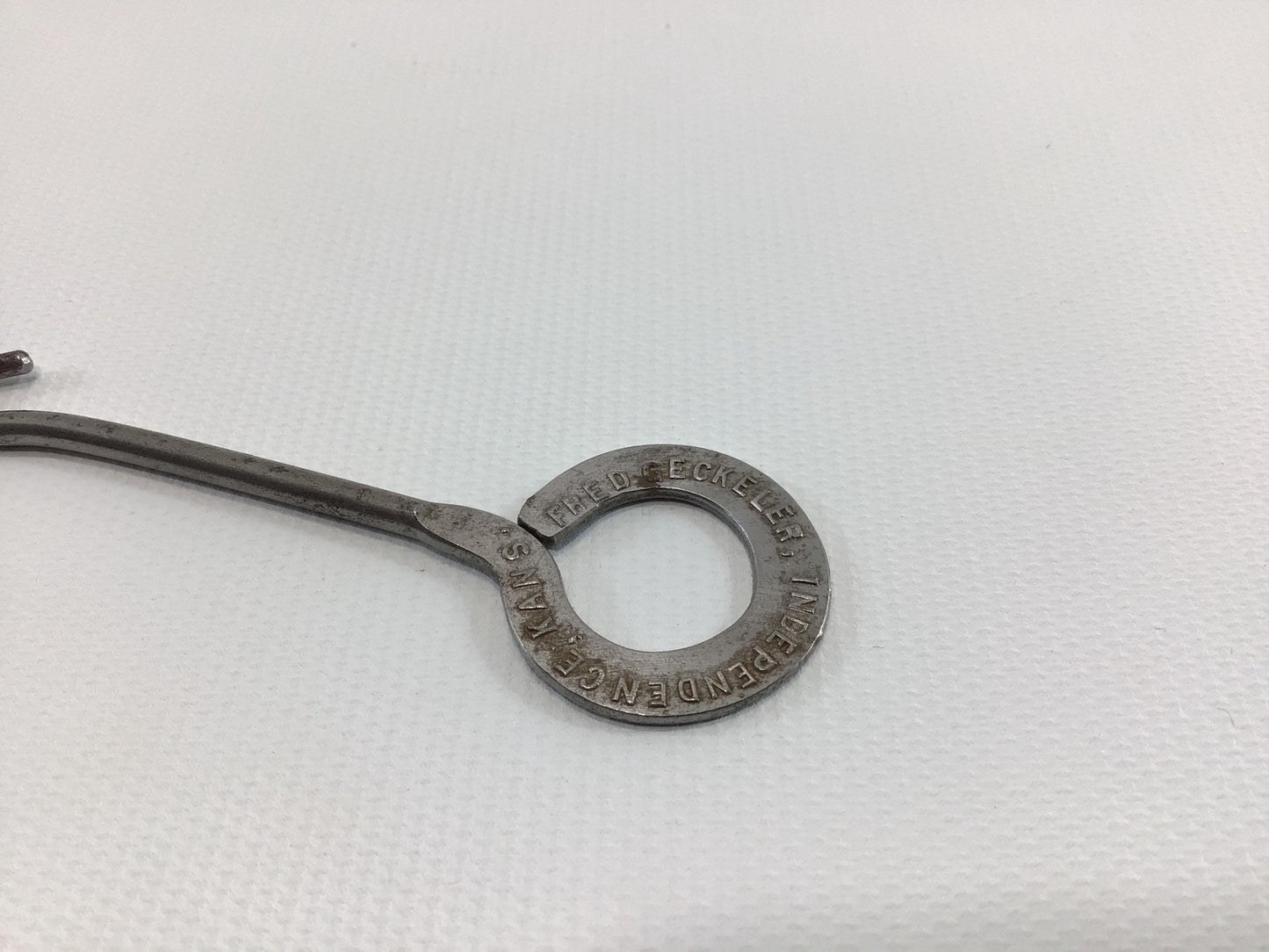 Button Hook Fred Geckeller Independence Kansas Antique Advertising Giveaway Edwardian Hand Tool Gadget for Shoes Gloves Corsets
