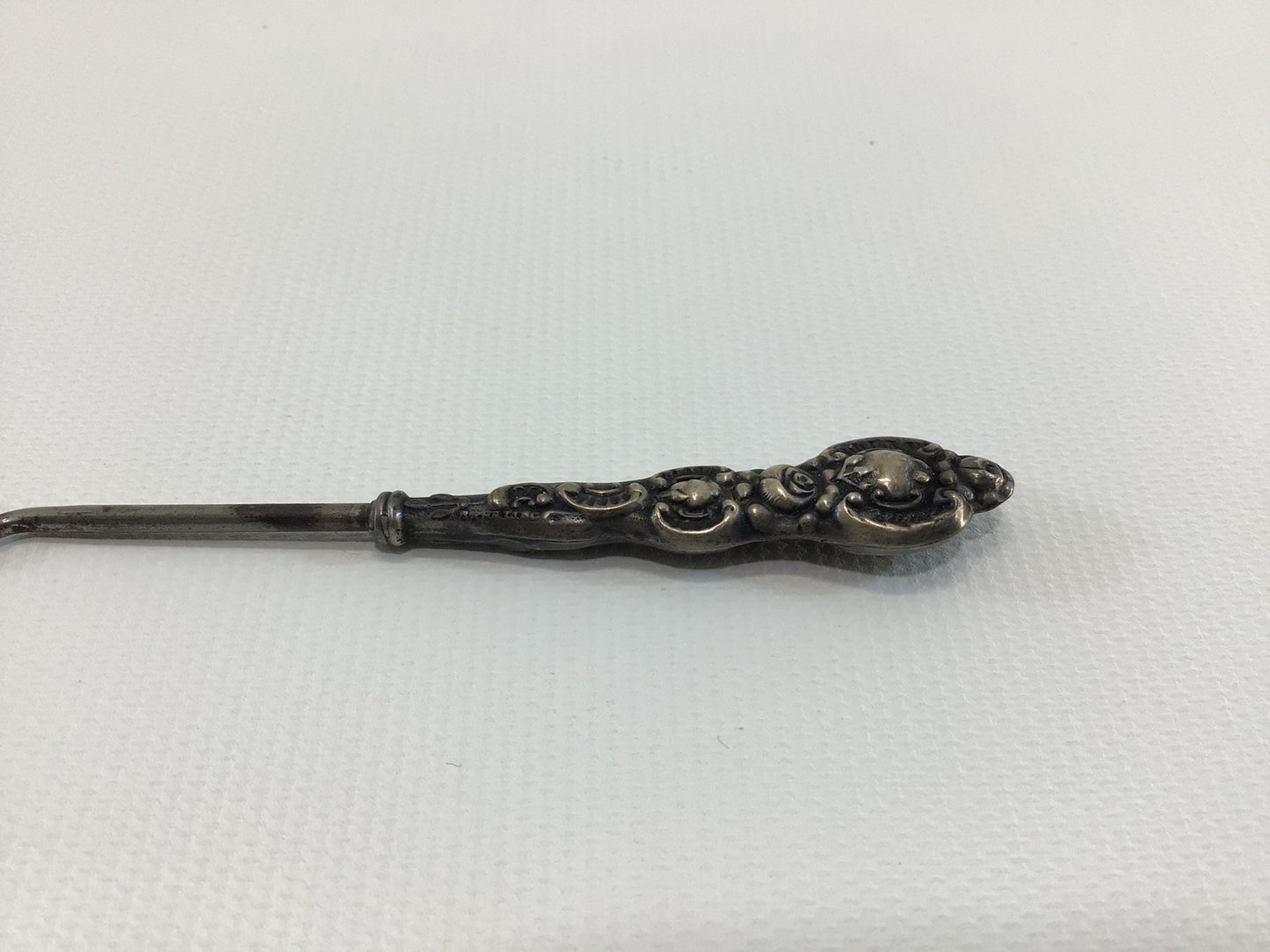 Antique 4" Button Hook with Sterling Silver Rose Motif Handle Collectible Victorian Hand Tool Gadget for Shoes Gloves Corsets