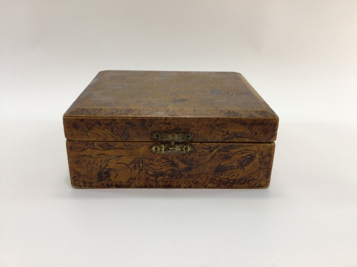 Antique Flemish Art Pyrography Handkerchief Box with Rose Motif Rustic Home Decor Trinket Jewelry Storage Container