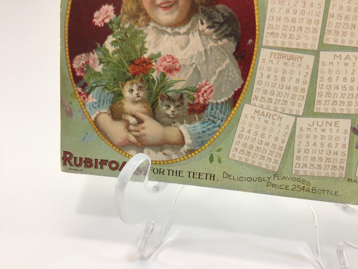 Antique Edwardian Era 1901 Calendar Trade Card Hoyt's German Cologne Advertising Ephemera