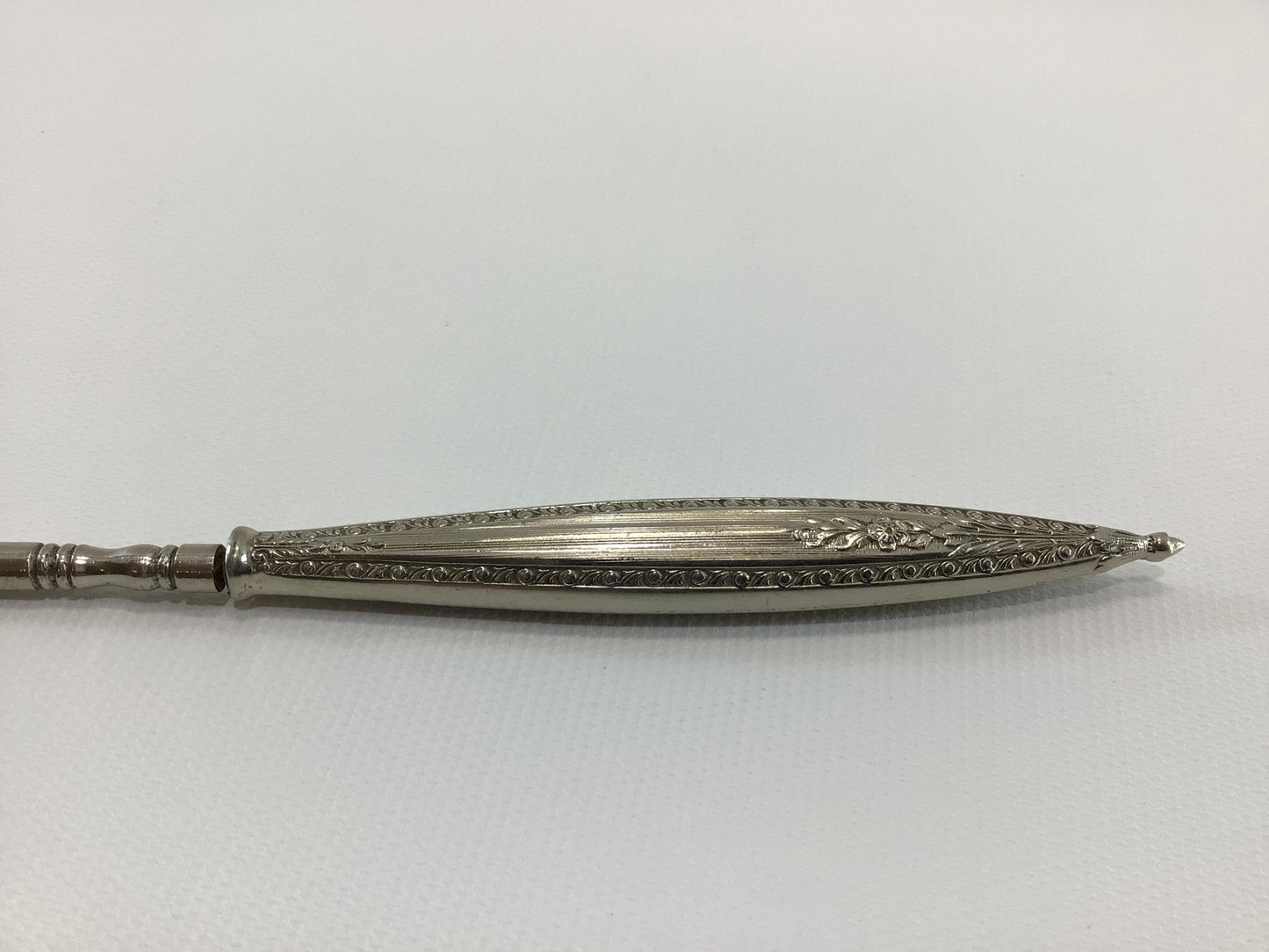 Antique 8" Nickel Chrome Handle Button Hook Collectible Victorian Hand Tool for Shoes Gloves Corsets