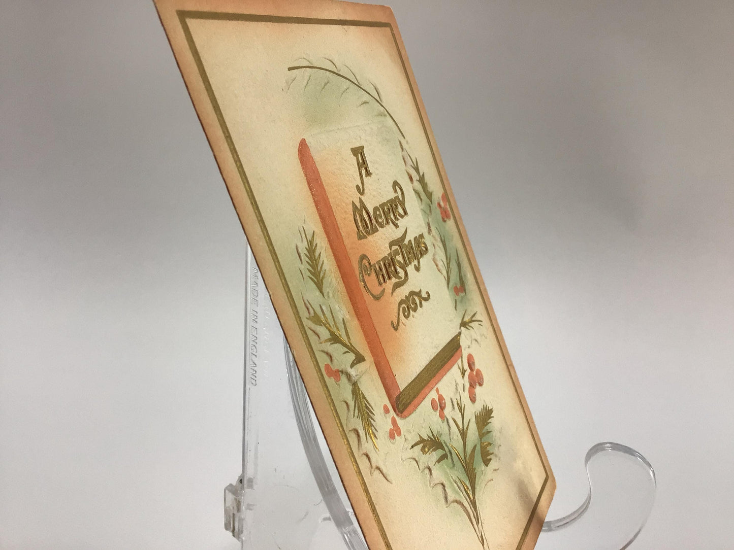 Novelty Christmas Postcard Airbrush Embossed Holly Antique Holiday Ephemera