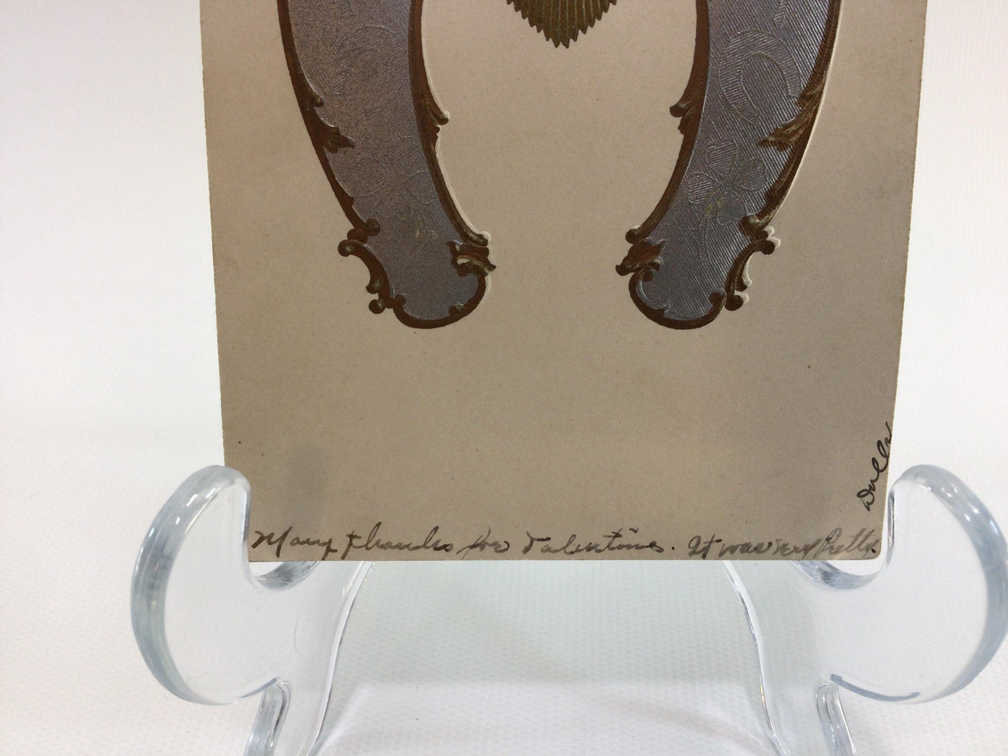 Applique Novelty Valentines Day Postcard Antique Ephemera Embossed Goodluck Horseshoe with Photograph Embellishment