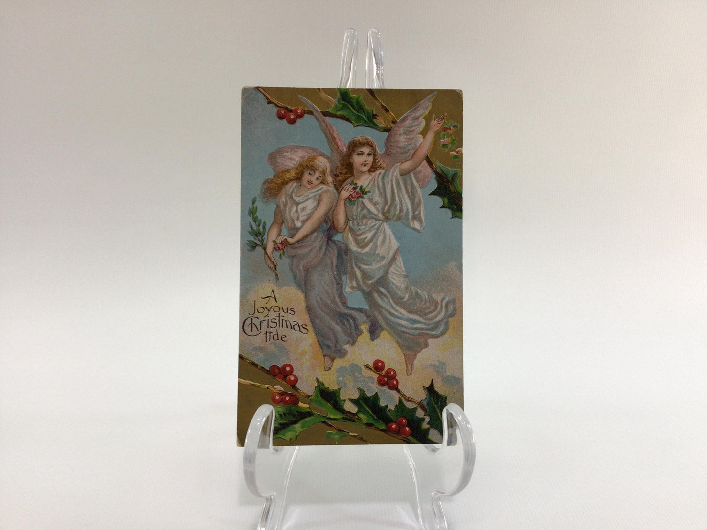 Novelty Christmas Postcard Antique Ephemera Embossed Angels