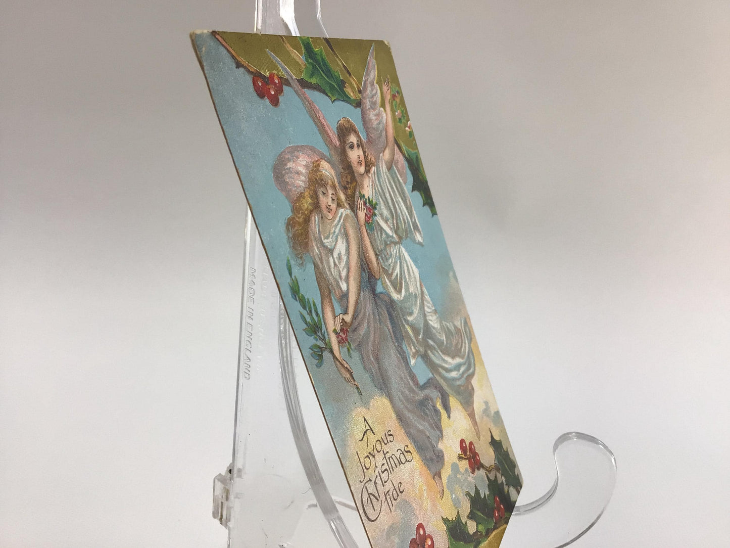 Novelty Christmas Postcard Antique Ephemera Embossed Angels