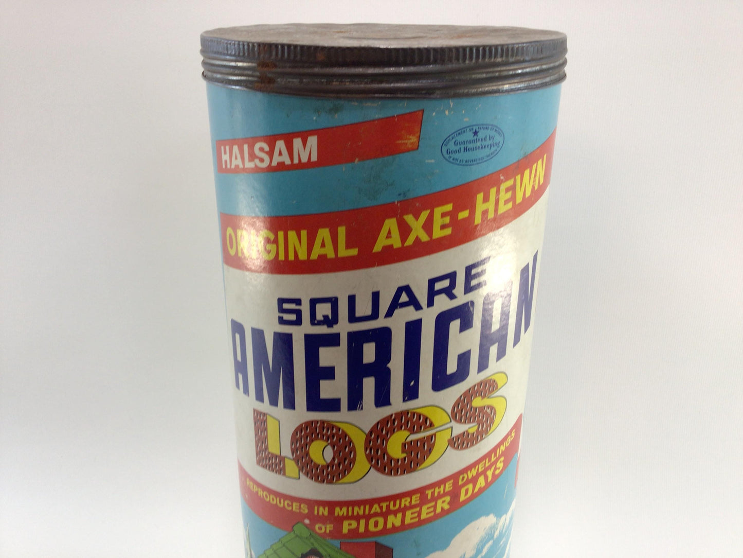 Toy American Logs Empty Canister Vintage Building Toys Storage Container Ephemera