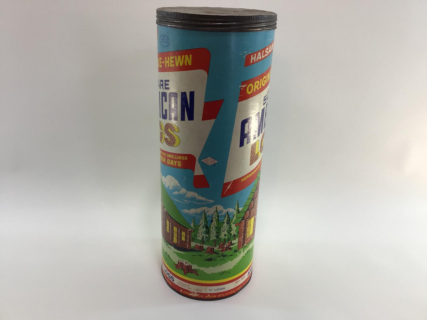 Toy American Logs Empty Canister Vintage Building Toys Storage Container Ephemera