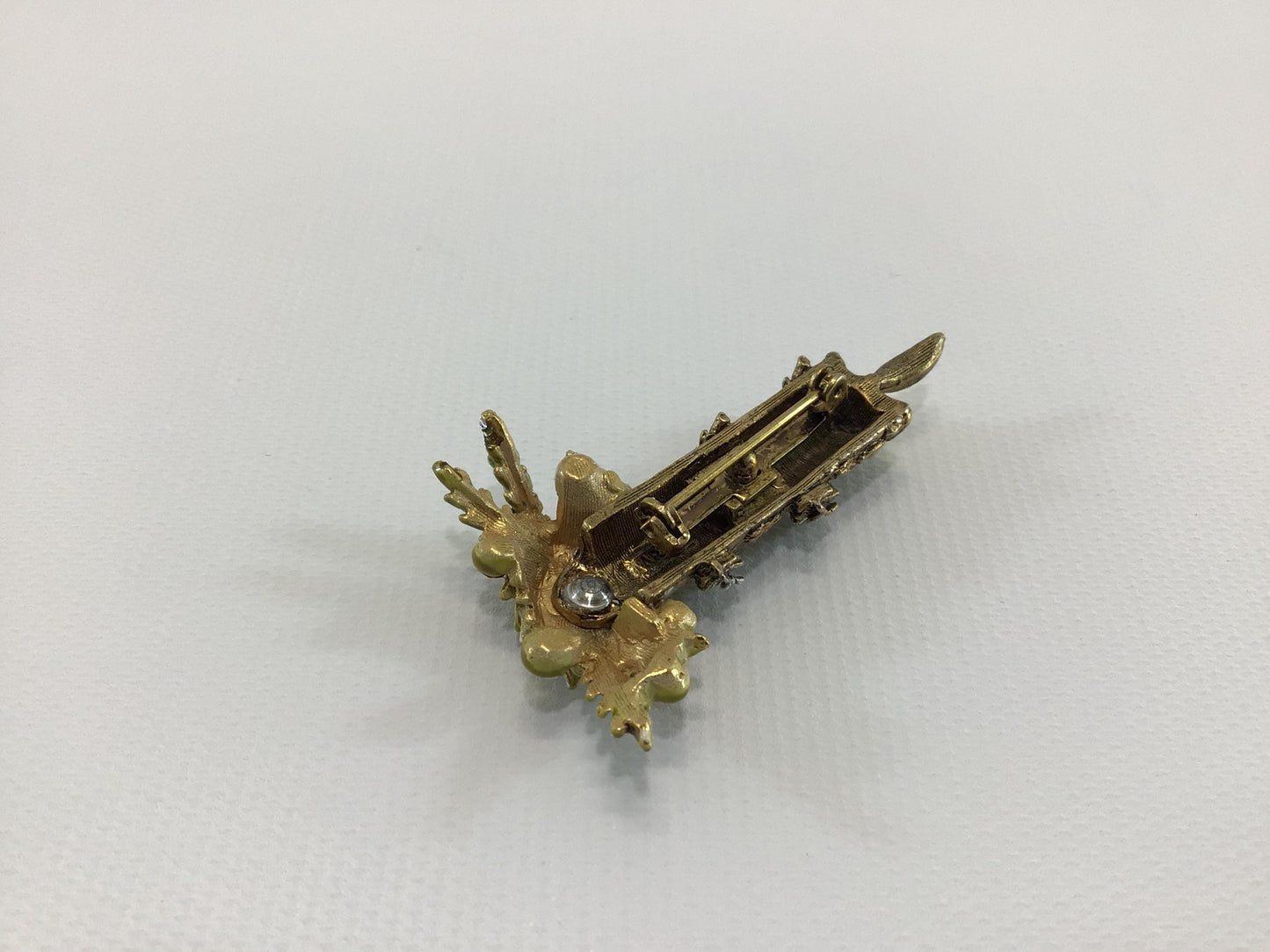 Christmas Holiday Candle Brooch Gold Tone Enamel with Orange Rhinestones Vintage 1970s Fashion Accessory