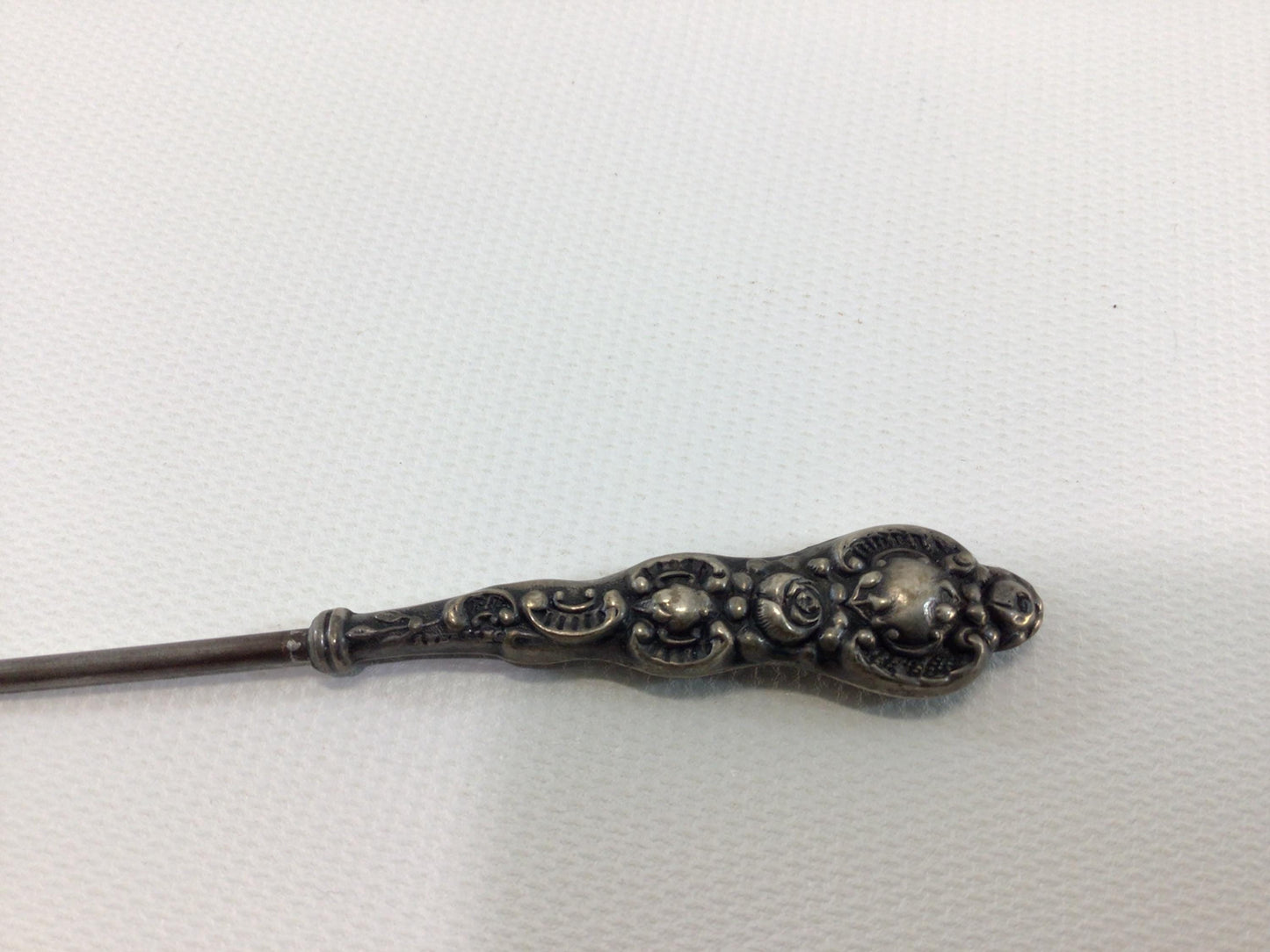 Antique 4" Button Hook with Sterling Silver Rose Motif Handle Collectible Victorian Hand Tool Gadget for Shoes Gloves Corsets