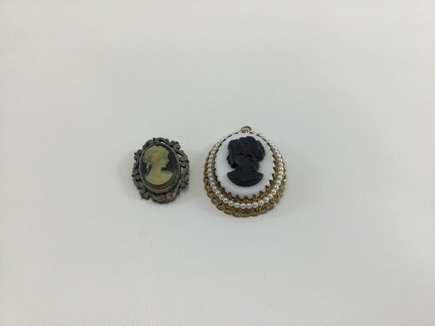 Cameo Silhouette Pendant West Germany and Edwardian Brooch Vintage Costume Jewelry