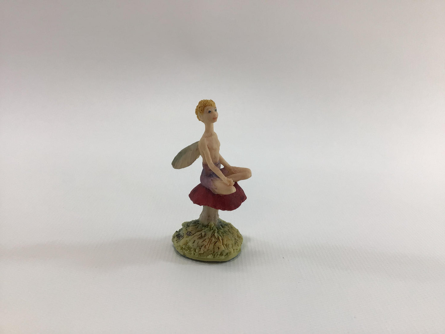Hand Painted Miniature Blonde Fairy on Toadstool Mushroom Vintage 1980s L Pagett Figurine Made in Scotland
