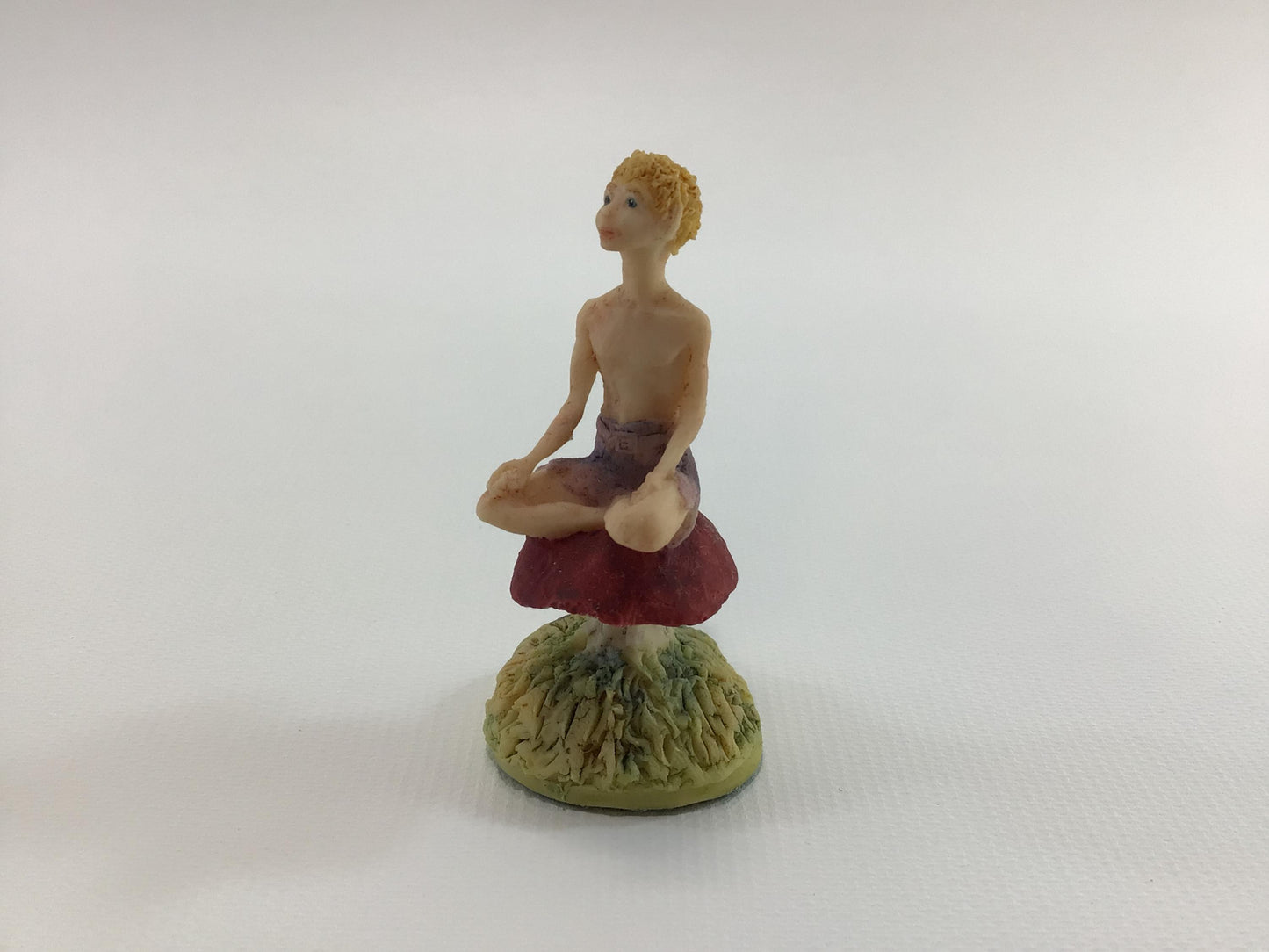 Hand Painted Miniature Blonde Fairy on Toadstool Mushroom Vintage 1980s L Pagett Figurine Made in Scotland