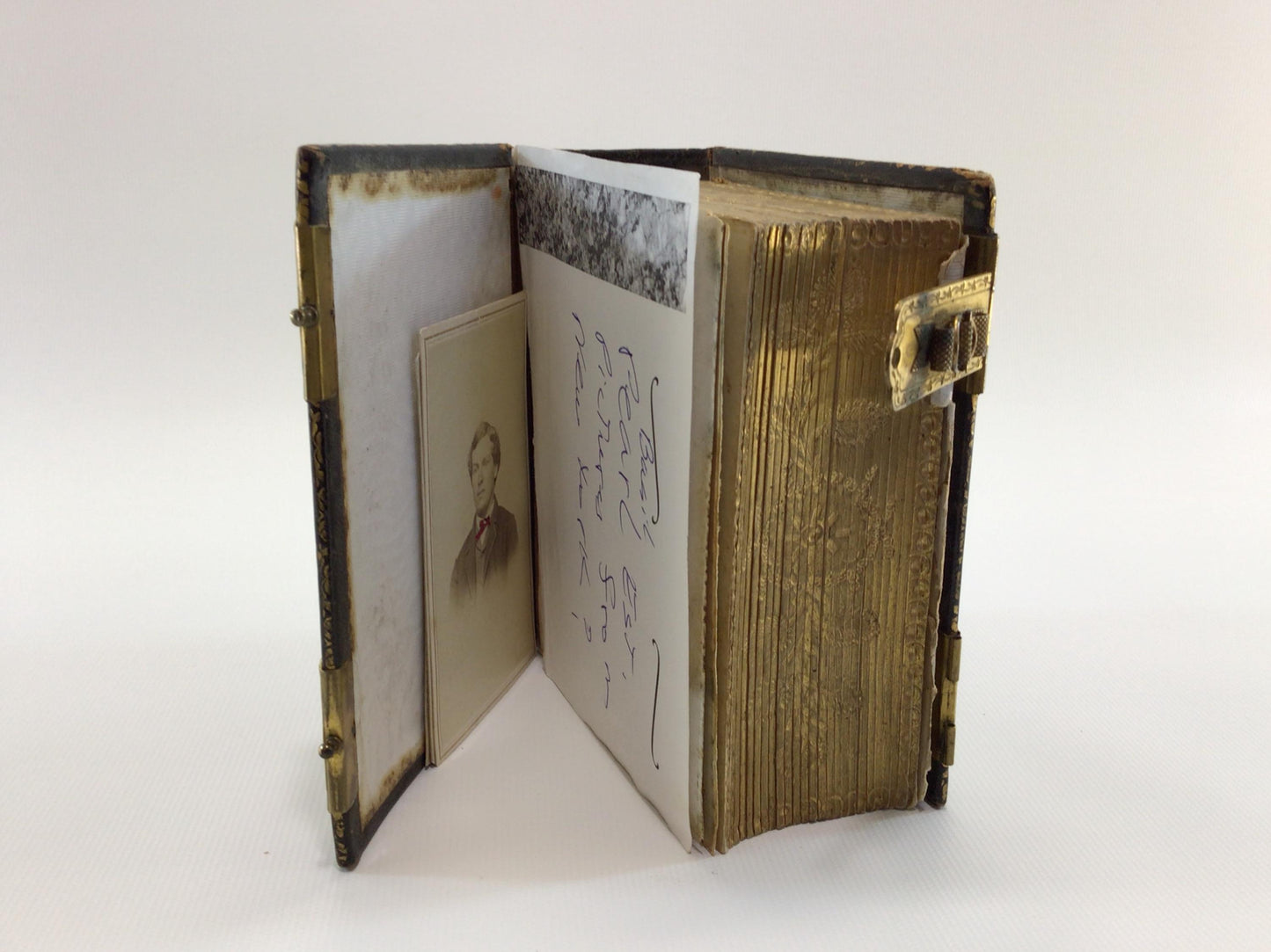 Leather Bound Antique Photo Album with Mid 19th Century Tintype and Card Photographs