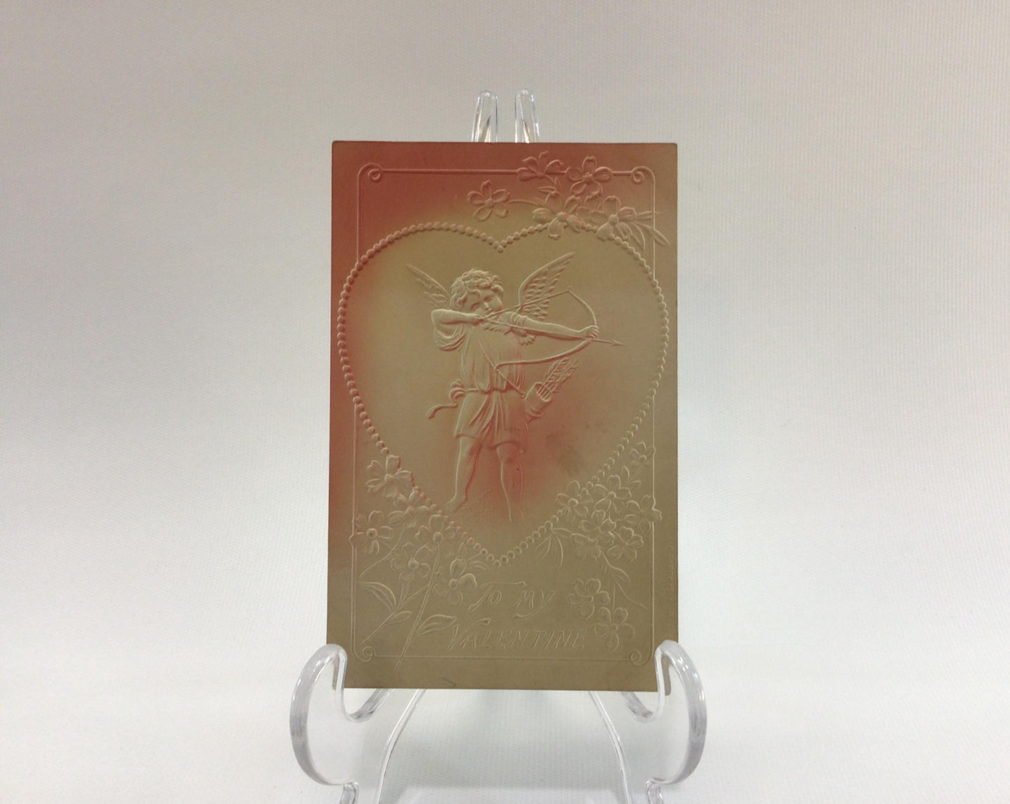 Valentines Day Postcard Embossed Pink Airbrush Cupid Antique Ephemera