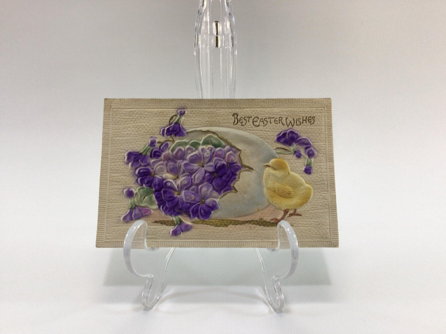 Antique Easter Greetings Novelty Postcard Textured Embossed Flowers and Chick