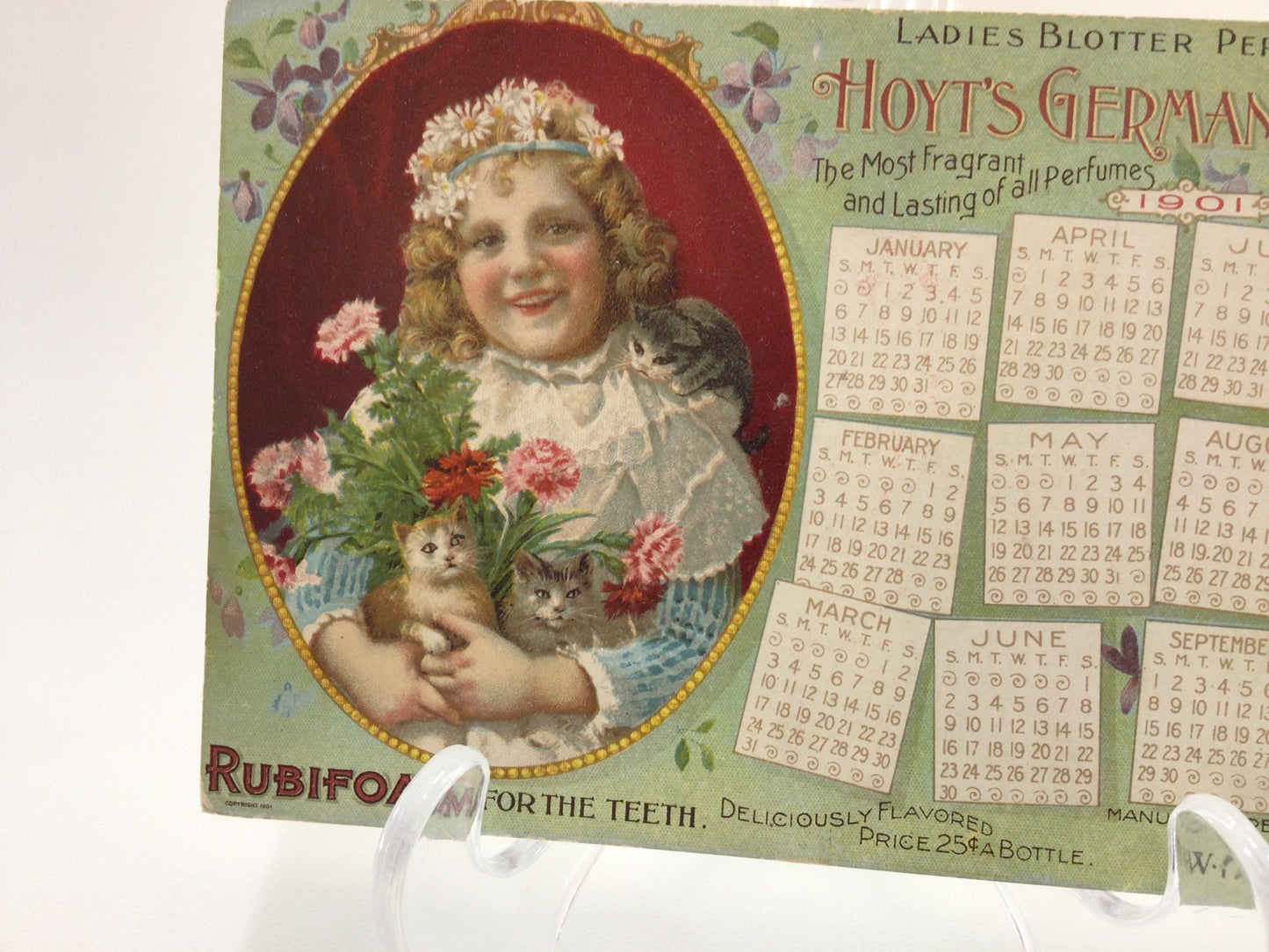 Antique Edwardian Era 1901 Calendar Trade Card Hoyt's German Cologne Advertising Ephemera
