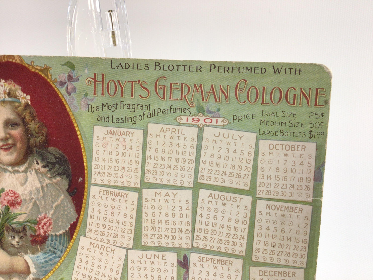 Antique Edwardian Era 1901 Calendar Trade Card Hoyt's German Cologne Advertising Ephemera