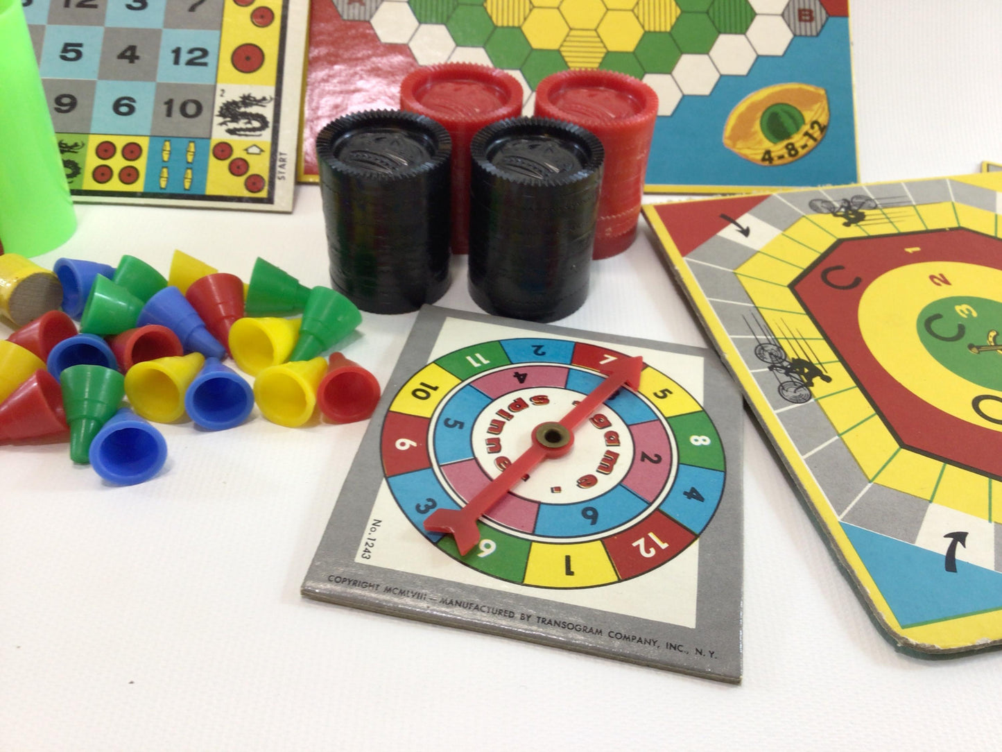 Transogram Board Game Pieces Lot Vintage 1950s Family Fun Kitschy Toy Games