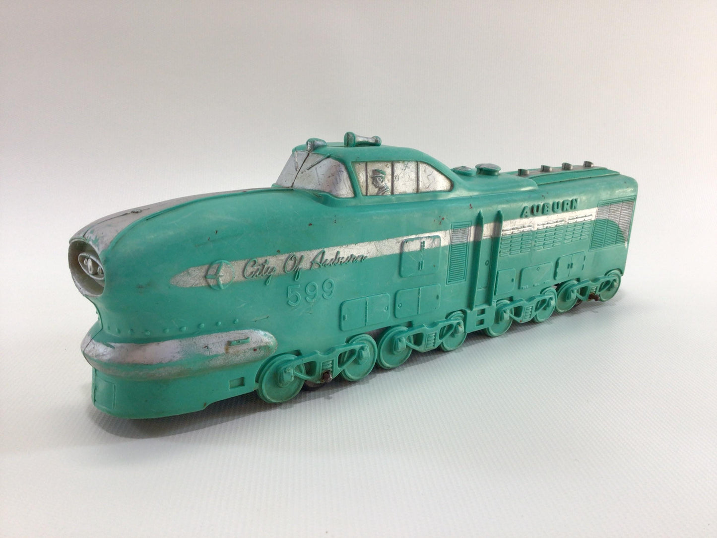 Art Deco City of Auburn 599 Locomotive Engine 1930s Auburn Rubber Company Vintage 10" Toy Diesel Railroad Engine