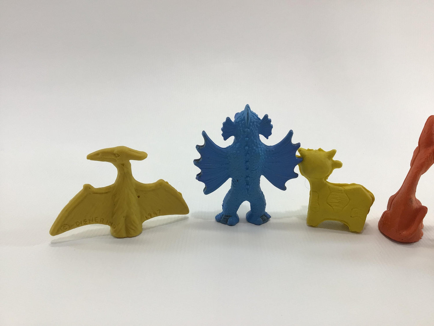 Diener Itty Bittys Soft Rubber Charm Eraser Lot of 6 Vintage Toy Figurines Cows Donkey Monster Tridactyl