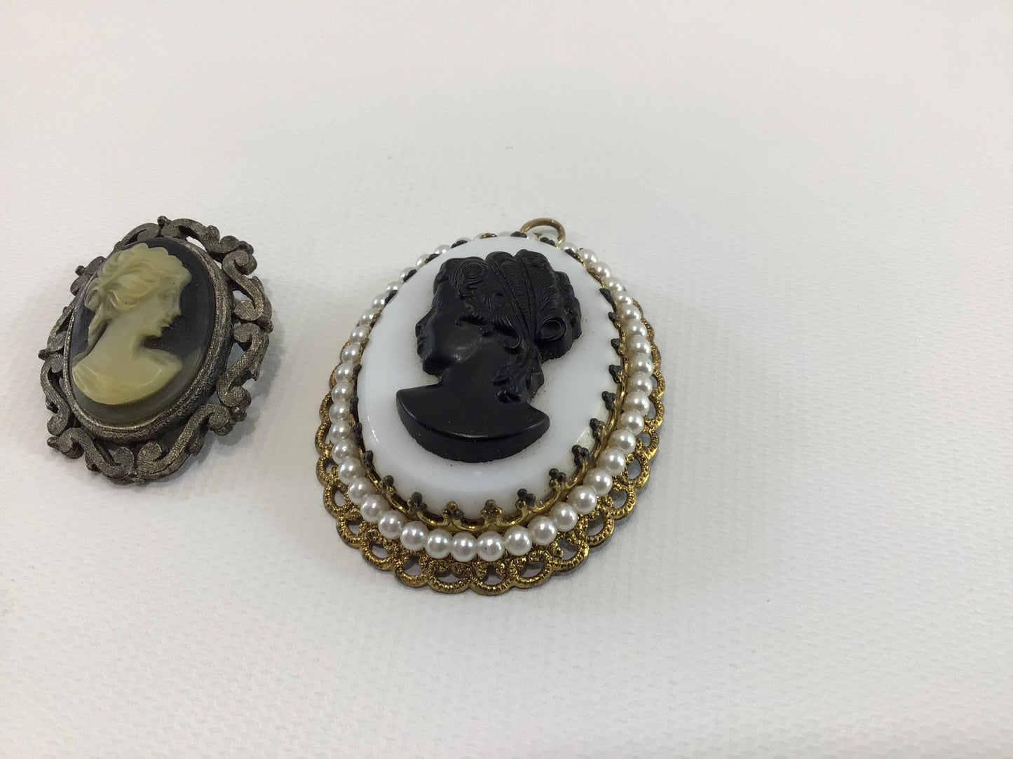 Cameo Silhouette Pendant West Germany and Edwardian Brooch Vintage Costume Jewelry