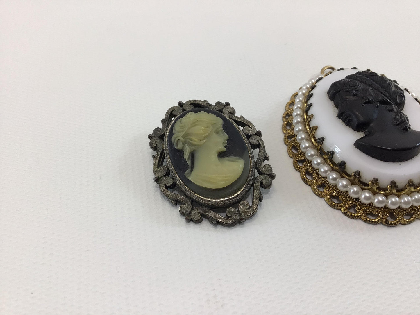 Cameo Silhouette Pendant West Germany and Edwardian Brooch Vintage Costume Jewelry