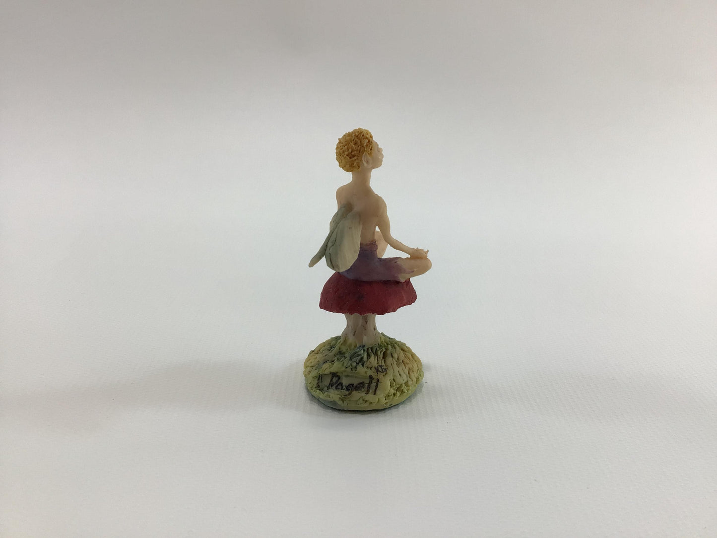 Hand Painted Miniature Blonde Fairy on Toadstool Mushroom Vintage 1980s L Pagett Figurine Made in Scotland