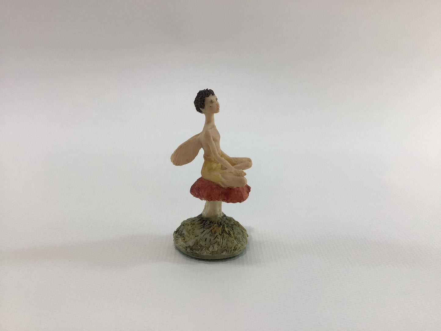 Hand Painted Miniature Brunette Fairy on Toadstool Mushroom Vintage 1980s L Pagett Figurine Made in Scotland