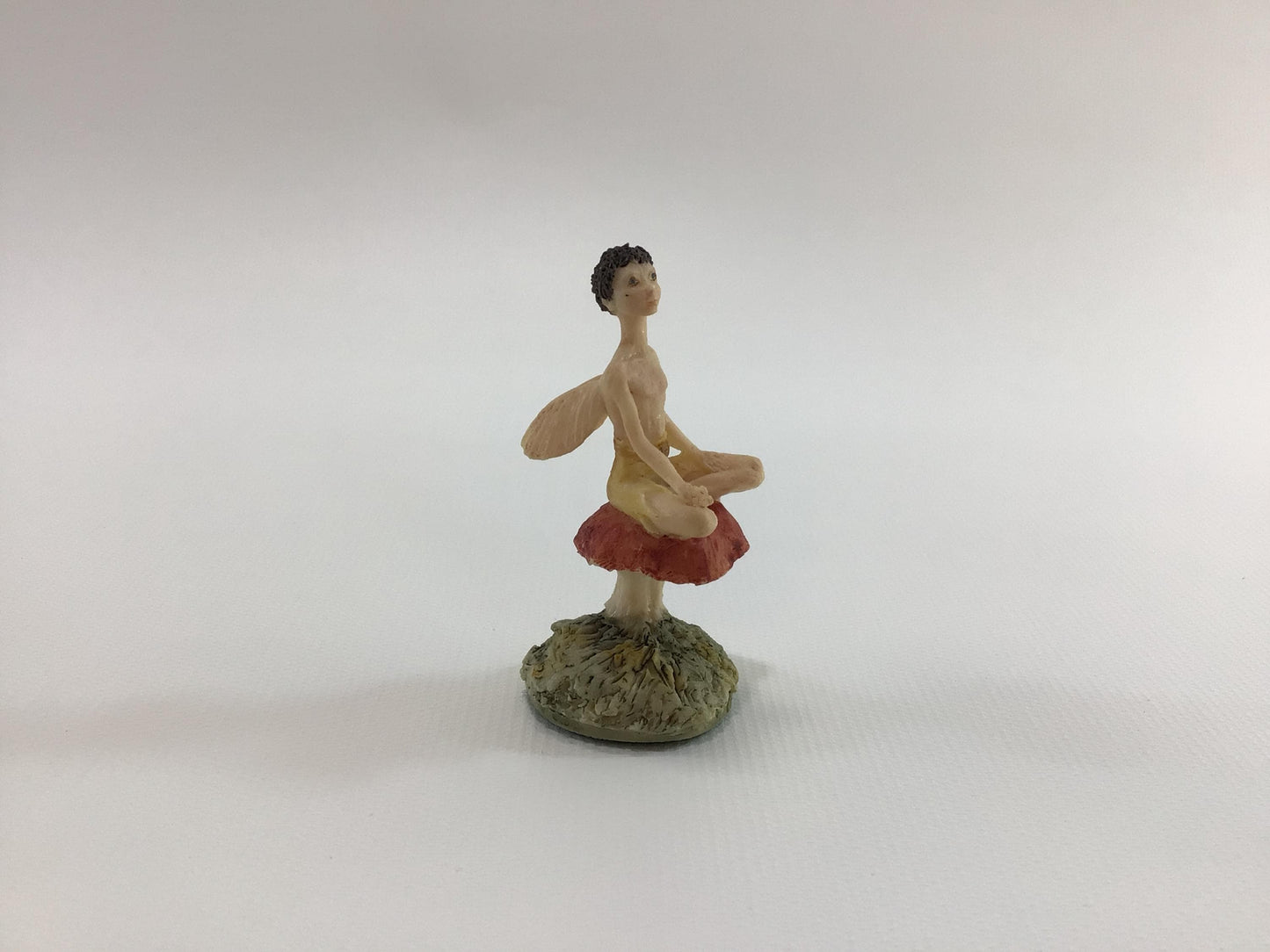 Hand Painted Miniature Brunette Fairy on Toadstool Mushroom Vintage 1980s L Pagett Figurine Made in Scotland