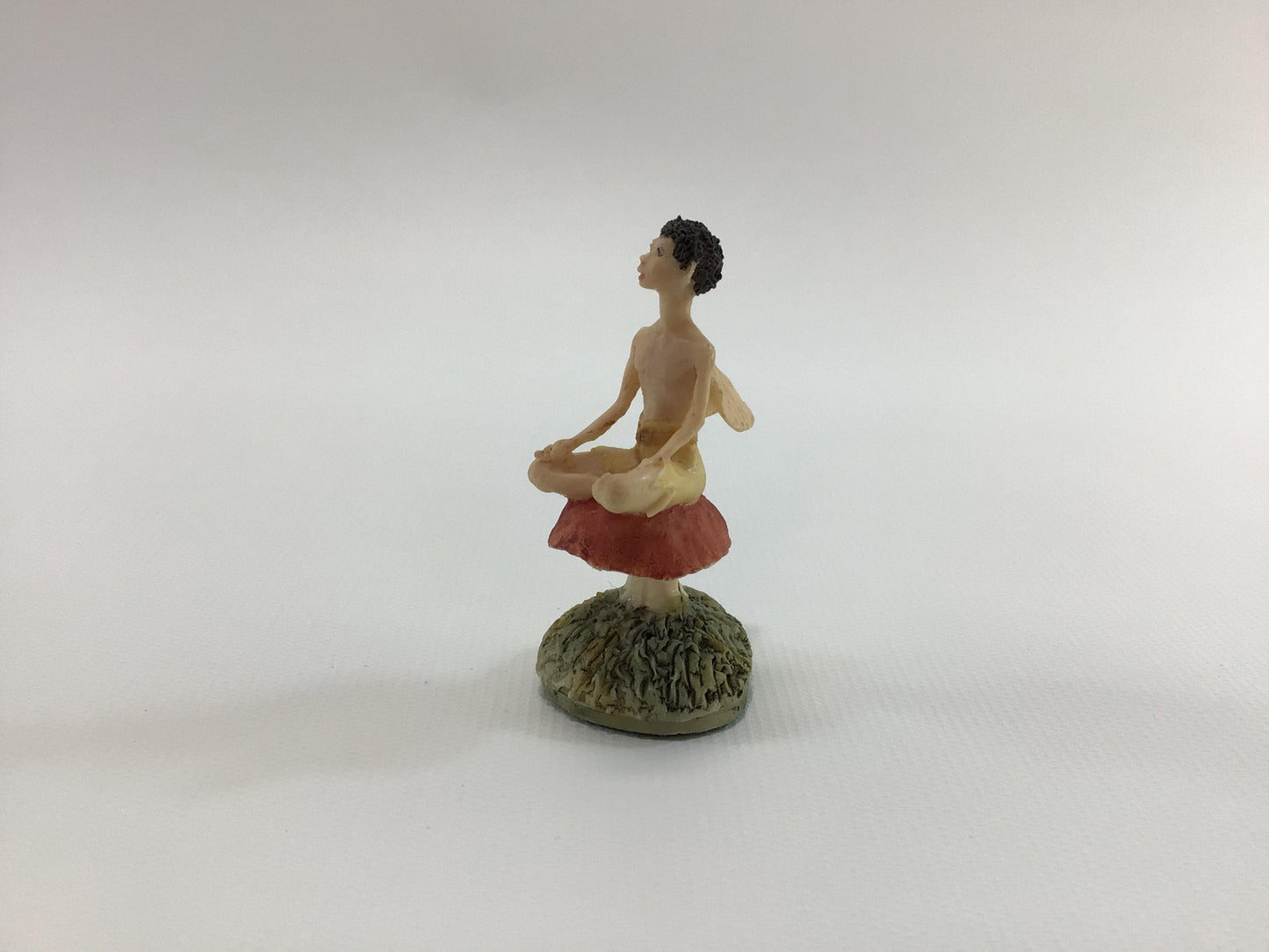 Hand Painted Miniature Brunette Fairy on Toadstool Mushroom Vintage 1980s L Pagett Figurine Made in Scotland