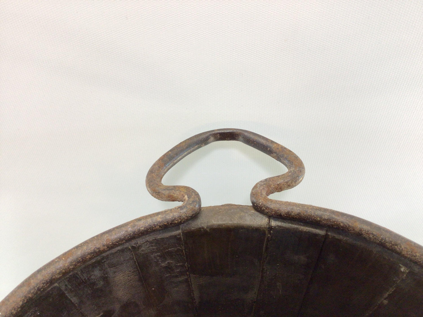Antique Water Well Bucket with Bail Primitive Rustic Early American Handmade Wrought Iron and Hardwood Container