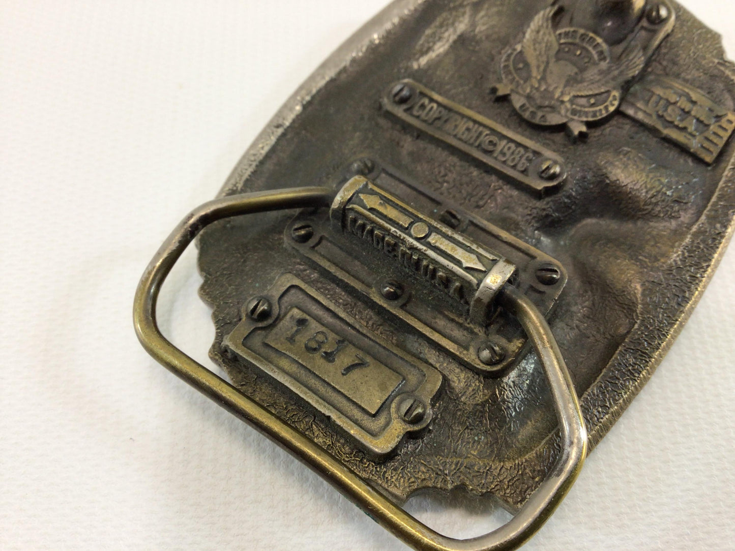 Brass Enamel Belt Buckle Hunting An American Tradition 1986 Great American Buckle Company 1817 Made in USA Quality Vintage Fashion Accessory