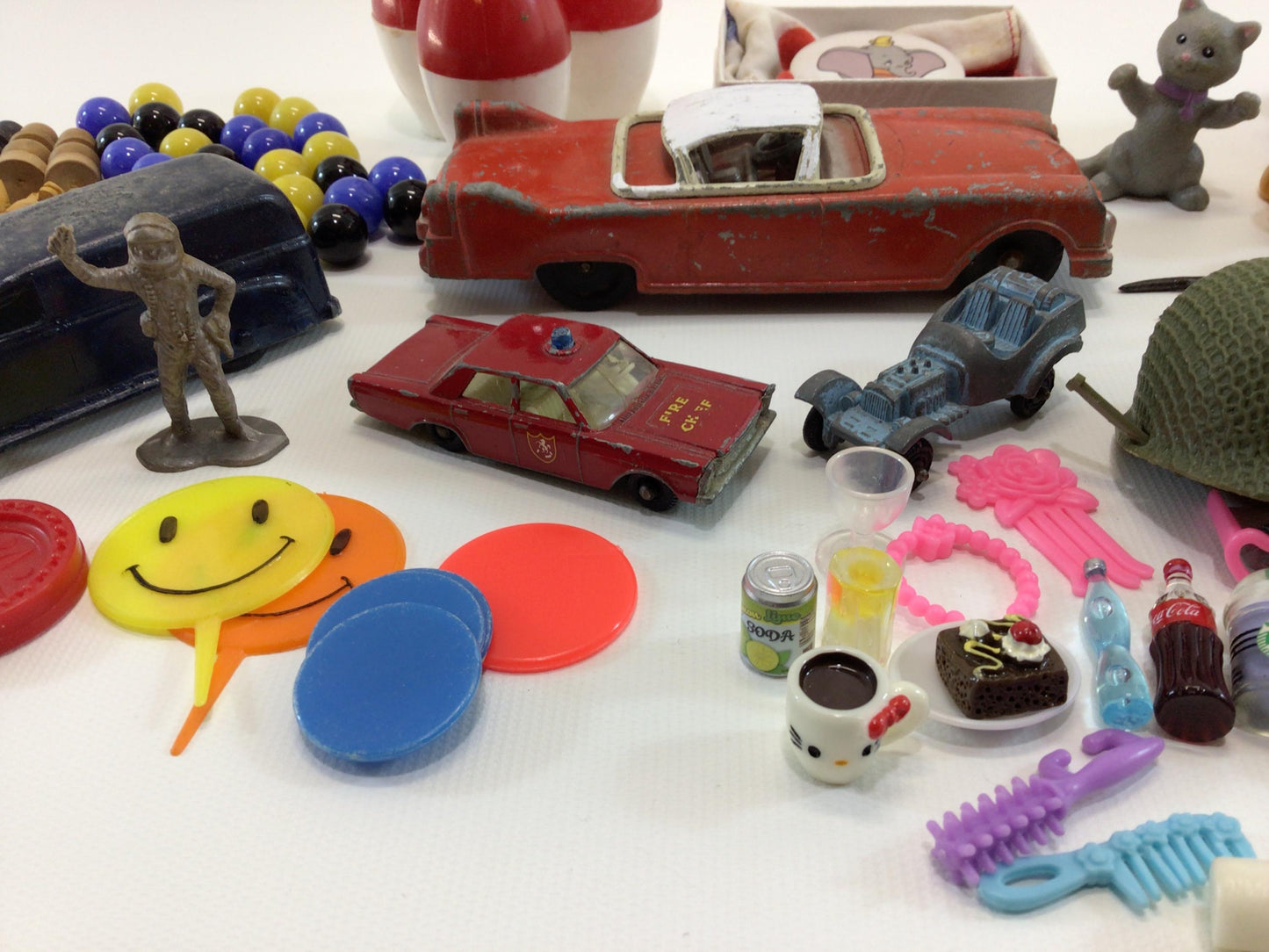 Vintage Junk Drawer Lot of Old Small Toy and Game Parts Pieces for Assemblage Mixed Media Art Projects