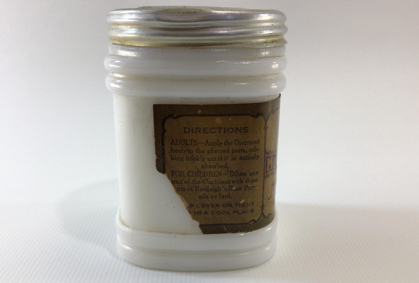 Antique Milk Glass Jar with Lid Rawleigh's Mustard Ointment Advertising Remedy Ephemera