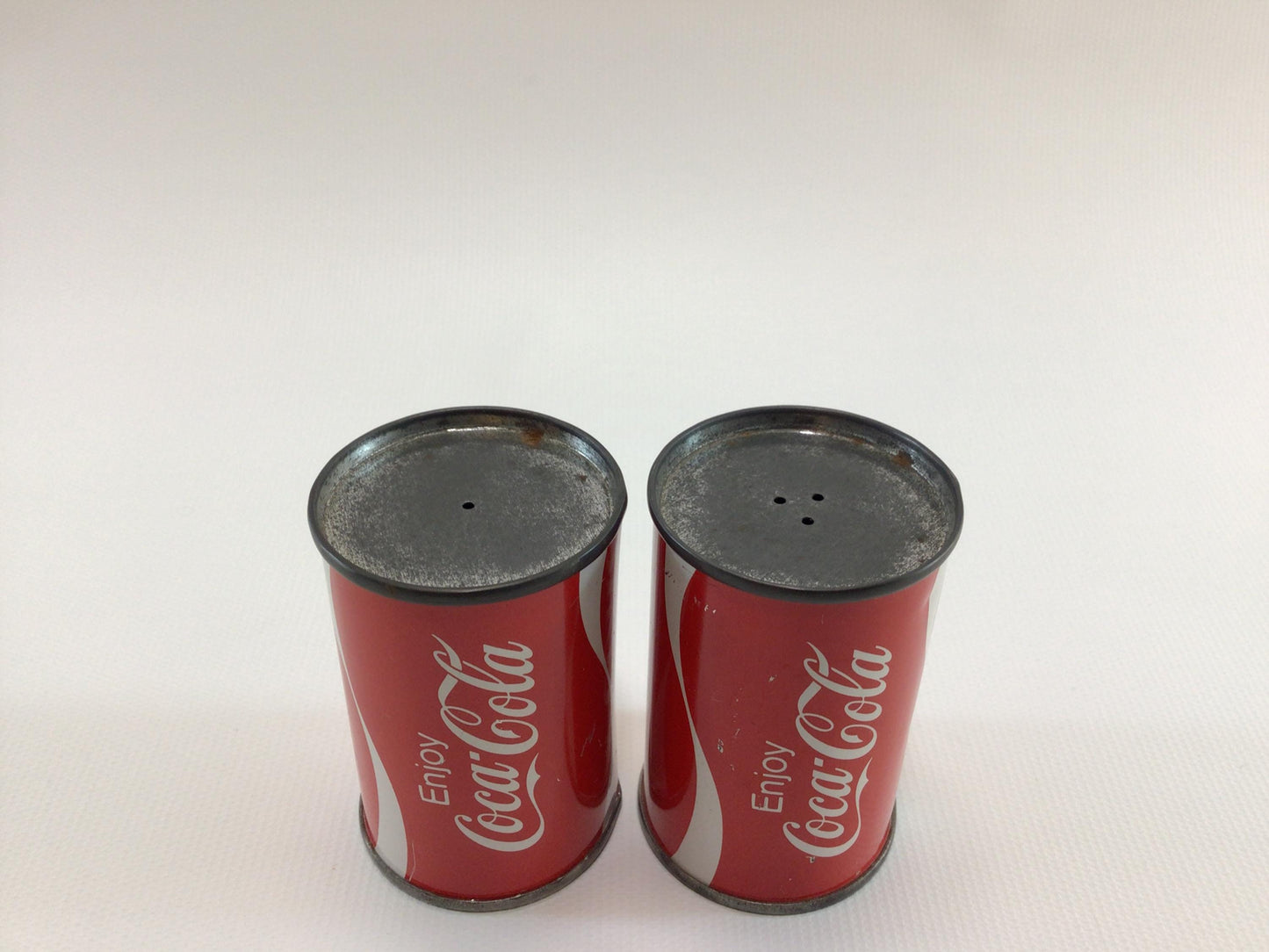 Coca-Cola Tin Can Salt & Pepper Shaker Set Mid Century Advertising Kitschy Kitchen Home Decor