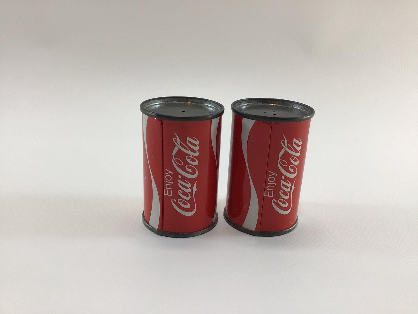 Coca-Cola Tin Can Salt & Pepper Shaker Set Mid Century Advertising Kitschy Kitchen Home Decor
