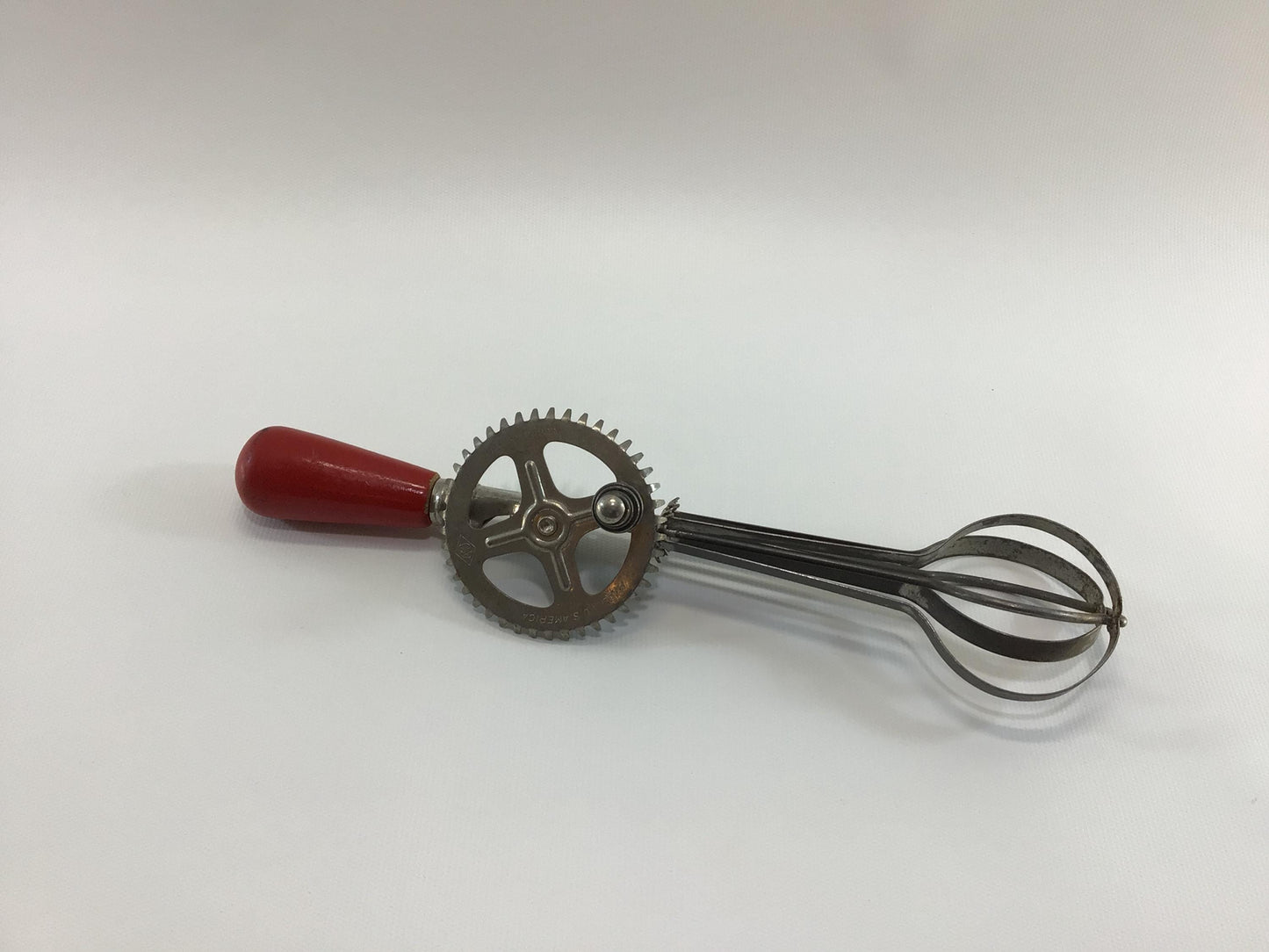 Red Wood Handle Egg Beater Made in USA Pat 1923 A&J Antique Country Kitchen Farmhouse Decor